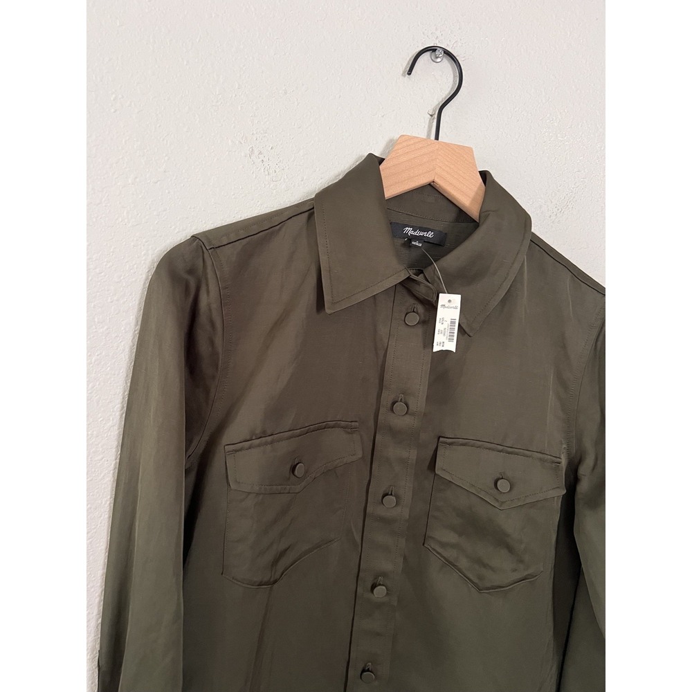 Madewell Mossy Umber Green Western Button Down Linen Blend L/S Shirt 2 NWT - Picture 4 of 8